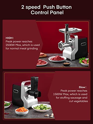 Electric Meat Grinder Heavy Duty - 5 In1 Home Meat Grinder - 3000W Max Powerful - Sausage Stuffer - Slicer/Shredder/Grater - Kubbe & Tomato Juicing Kits - 3 Stainless Steel Grinding Plates - Size #12 #TOP7