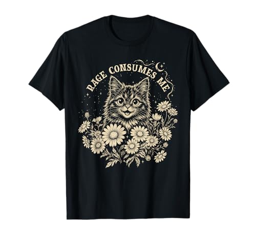 Funny Cat Rage Consumes Me Sarcastic Kitten Flower Women T-Shirt