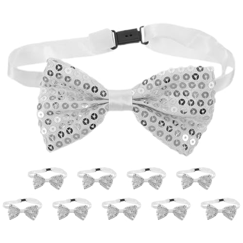LUOZZY 10pcs Silver Sequin Bow Ties Pre-tied Adjustable Strap for Kids Toddler Boys Wedding Graduation Party Formal Events