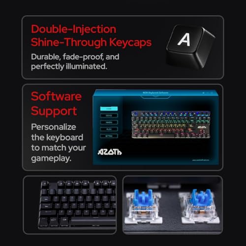 Image of AZOTH NOX Mechanical Gaming Keyboard 87 Keys, Blue Switch Clicky, Rainbow Backlit with 11 Modes, NKRO Anti-Ghosting, Double Injection Keycaps, USB Wired, Windows Mac Compatible, Braided Cable