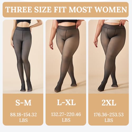 Image of Larmliss Fleece Lined Tights Women Warm Pantyhose Fake Translucent Thick Thermal Skin Sheer Leggings for Winter 2 Pairs