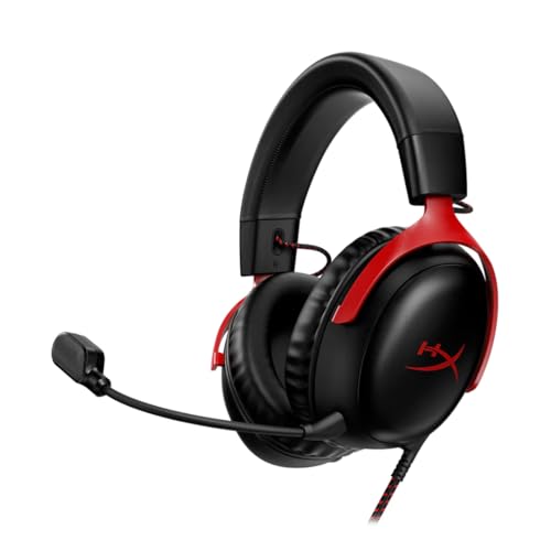 Image of HyperX Cloud III - Wired Gaming Headset,PC,PS5,Xbox Series X|S,Angled 53mm Drivers,DTS Spatial Audio,Memory Foam,Durable Frame,Ultra-Clear 10mm Mic,USB-C,USB-A,3.5mm - Black /Red,(Pack of 10)
