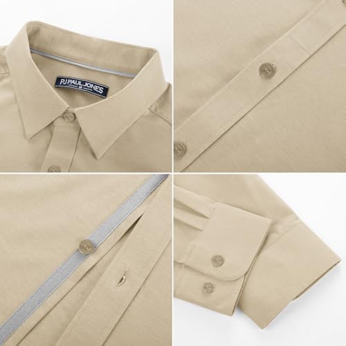 PJ PAUL JONES Mens Casual Dress Shirt Wrinkle Free Button Down Shirts Long Sleeve Untuckit Shirts Apricot L — view 4