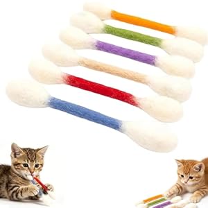 6 Stück Wattestäbchen Katzenminze Spielzeug, Katzenminze Katzenspielzeug | gegen Langeweile, Catnip Kauspielzeug Katze für Zahnungs- und Spielstrick zum Beschäftigen und Trainieren