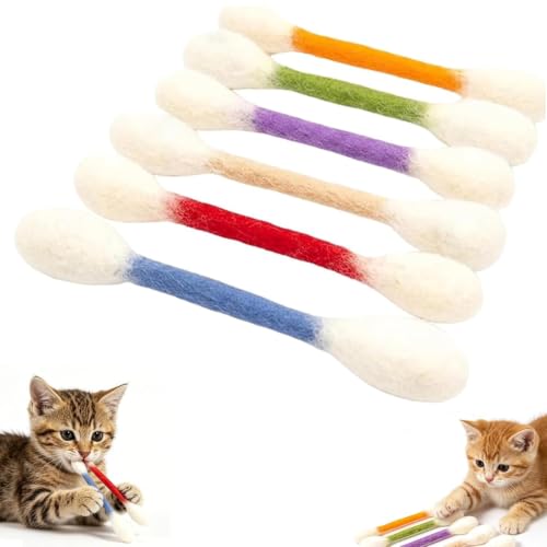 6 Stück Wattestäbchen Katzenminze Spielzeug, Katzenminze Katzenspielzeug | gegen Langeweile, Catnip Kauspielzeug Katze für Zahnungs- und Spielstrick zum Beschäftigen und Trainieren