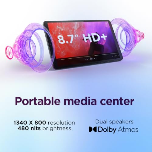Image of Lenovo Tab One 8.7 inch HD Tablet, 4GB RAM 128GB Storage(eMMC+64GB SD), 60Hz | MediaTek Processor, Android 14, Dolby Atmos Dual Speakers, Long Battery Life, Wi-Fi, Light, Portable, Luna Grey