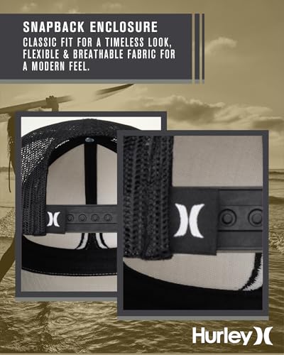 Image of Hurley Mens Cap Del Mar Mesh Panel Trucker Hat with Snap Back | Lightweight Breathable Build Stays Put for Jogging, Skating or Sports, Adds a Great Twist to Everyday Casual Style