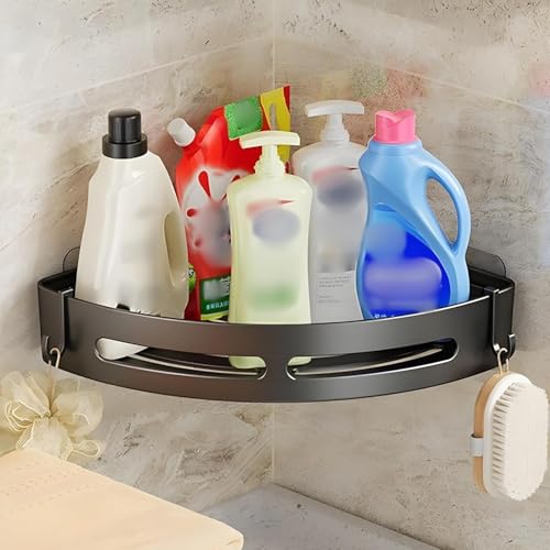 Image of iSTAR Self-Adhesive Wall Mount Bathroom Corner Shelf Rack Organizer | Plastic Storage Shelves for Toiletries, Accessories & Kitchen (2, Black, Pack of 1)