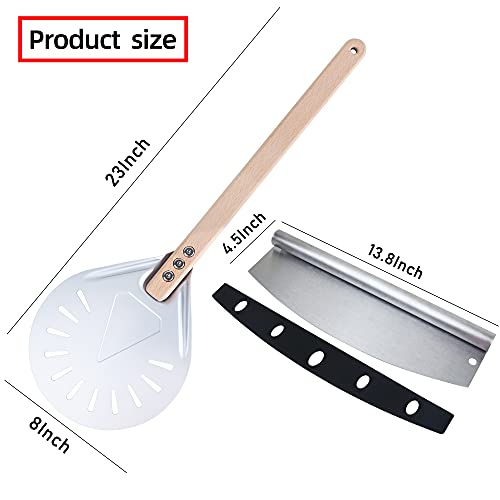 LRUI Turning Pizza Peel 8\" with 23” Total Length and 14\" Pizza Cutter,Outdoor Pizza Oven Accessories. - Thumbnail 2
