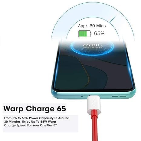 Image of 80W One Plus Dash Warp Charge Cable, 6.5A Type-C to USB C Pd Data Sync Fast Charging Cable Compatible with One Plus 8T / 9 / 9R / 9 Pro / 9Rt / 10R / Nord & for All Type C Device Red, 1 Meter (VIP-127)