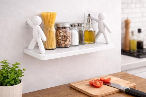Image of Oblivion Bathroom Stick On Shelf 1 Pc - Heavy Duty Adhesive Wall Mounted Organizer Rack Without Drilling for Bathroom, Toilet, Kitchen & Living Room, Multipurpose Floating Wall Shelf for Home Storage