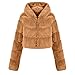 Produktbild Kunstpelz Jacke Mit Kapuze Frauen Elegant Luxus Plüschmantel Kurz Lässige Lose Plüschjacke Flauschige Outwear Winter Warm,Camel,3XL