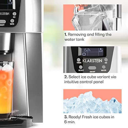 Klarstein Compact Ice Maker Machine: Countertop Unit for Home & Kitchen, 2L Capacity, Fast Ice Production, 12kg Daily Output, Cold Water Dispensing, Bullet Ice Cube Maker - Image 4