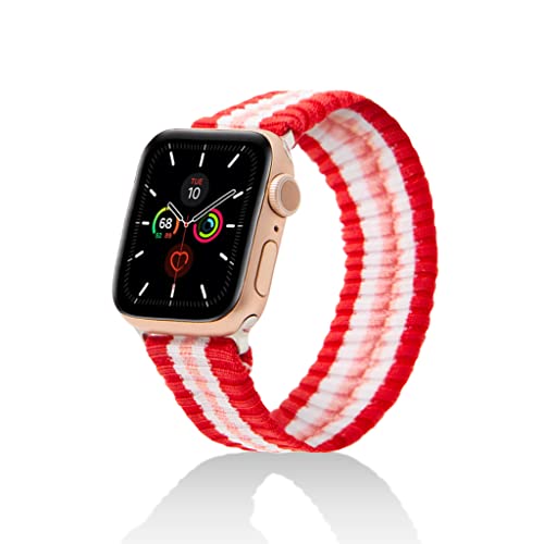 Sonix Watch Band Compatible with ï»¿Apple Watch 41mm/40mm/38 mm, Series 7/6/5/4/3/2/1 & SE, Lightweight Nylon Knit Replacement Strap, Varsity Stripe (Red, Pink, White)