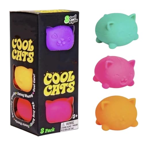 Cool Cats Squishy, 3 Pack Cool Cats Ball Designs, Anxiety Relief Squeeze for Sensory Play, Squishies Sensory Fidget, Slow Rising Squishy Stress Balls