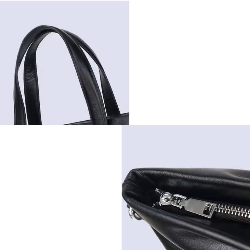 Men's Black Crossbody Leather Briefcase Large Capacity Business Single Shoulder Bag Handbag