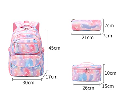 Ekuizai 3Pcs Colorful Star Prints Backpack Sets Kids Bookbag Primary School Daypack Elementary Students Knapsack For Girls #TOP1