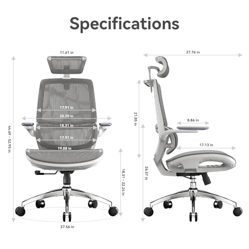 Image of SIHOO M59AS Ergonomic Office Chair, Desk Chair with 3D Flip-up Armrests, Computer Chair with Dual Back Design and Adaptive Dynamic Lumbar Support Grey