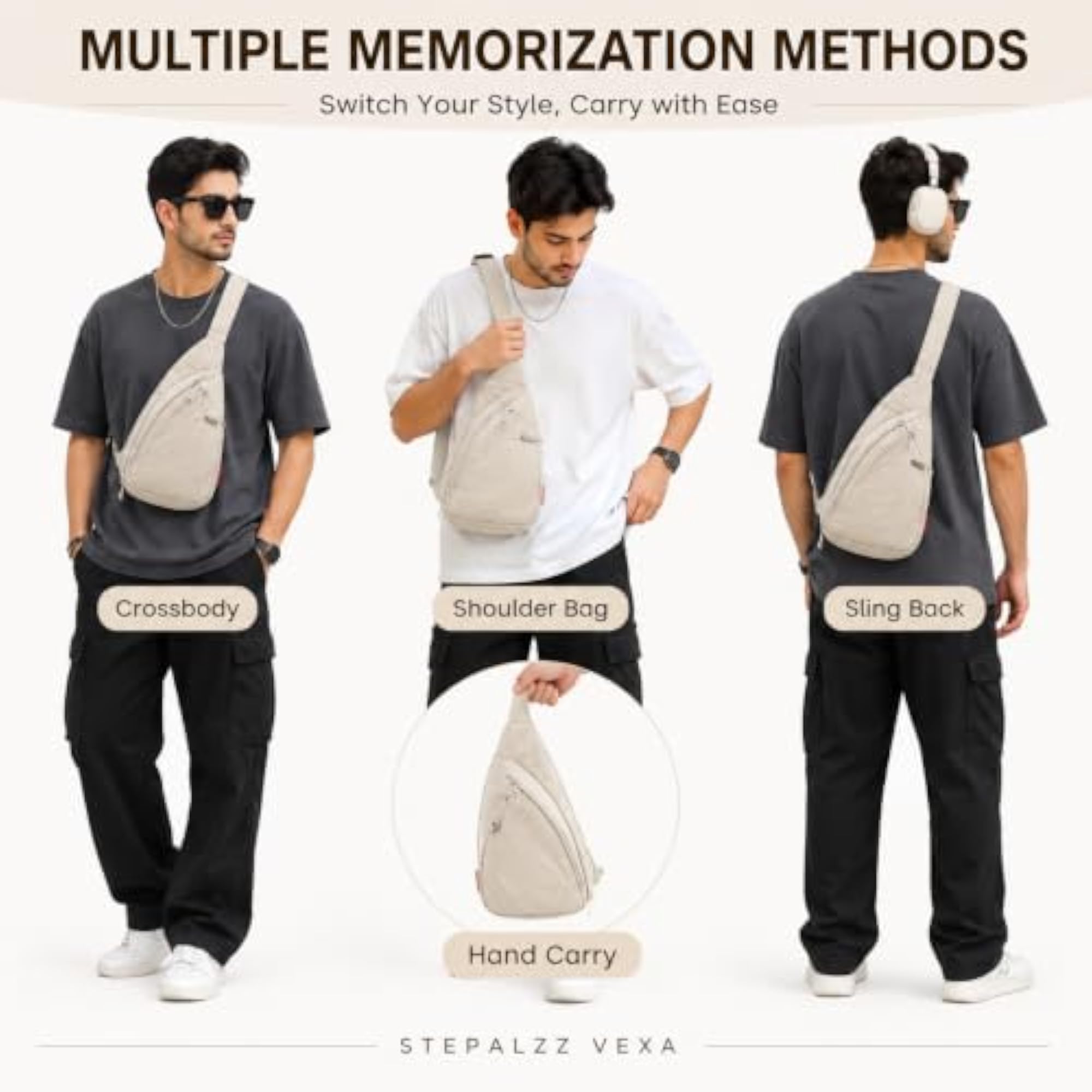 Nylon Chest Bag for Men & Women Beige