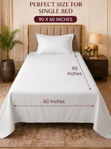 Image of Mafatlal 210 TC Italian Stripe Single Bedsheet Set with Pillow Cover (60 x 90 Inches) | 100% Cotton | Hotel Collection | Soft Breathable Flat Bed Sheet | Maroon N White
