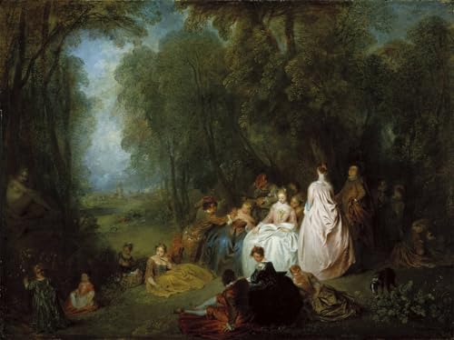 Pintura murales lienzo vintage de Jean Antoine Watteau, decoración de pared 60x90cm