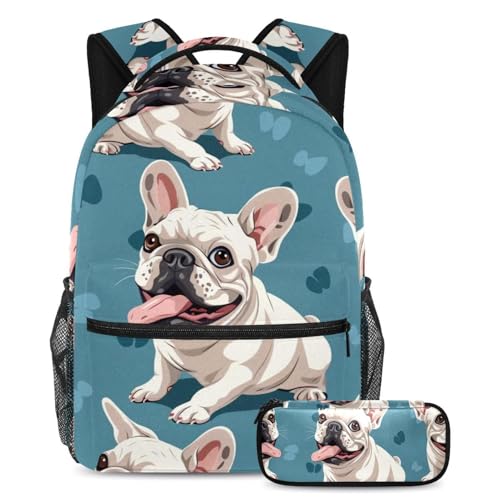 Sac d'école motif bouledogue grande capacité pour ado et voyages