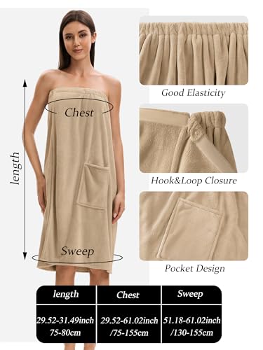 Image of Towel Wrap For Women After Shower,Plush Bath Robe Female,Sauna Spa Wrap Around Towels With Pockets