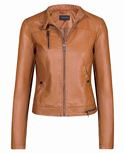 Fahsyee Women's Faux Leather Jackets, Zip Up Motorcycle Short Pu Moto Biker Outwear Fitted Slim Coat Brown Size M #TOP5