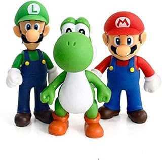 Super Mario Toys – Mario and Luigi Action Figures Toy Set of 3pcs 4.7'' Mario Luigi Yoshi Garage Kit Decorations Toy Head , Hand rotated Toys… (3pcs)
