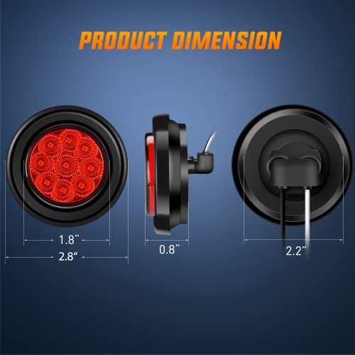 Image of Nilight 2 inch Round Marker Light 2PCS Red 9LED Indicator Clearance Lights | Flush Mount With Plug Grommet Pigtail Hardwired For 12V Truck Trailer Tractor Buses Vans Boat Mechanical Lighting Lamps