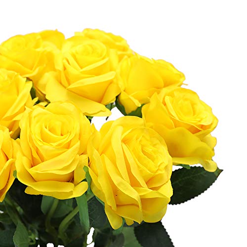 Luyue Artificial Silk Rose Flower Bouquet Wedding Party Home Decor, Pack Of 10-Pure Yellow #TOP1