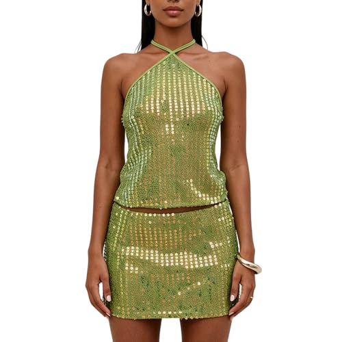Sequin Beaded Halter Mini Look