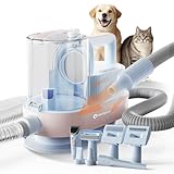 PETGUGU Tosatrice per Cani e Gatti con Aspirazione, Kit Toelettatura 7-in-1, 11000Pa, Contenitore 2,5L, Silenzioso ≤62dB, Funzione Asciugatura 45–55°C, 3 Livelli, M1 Pro
