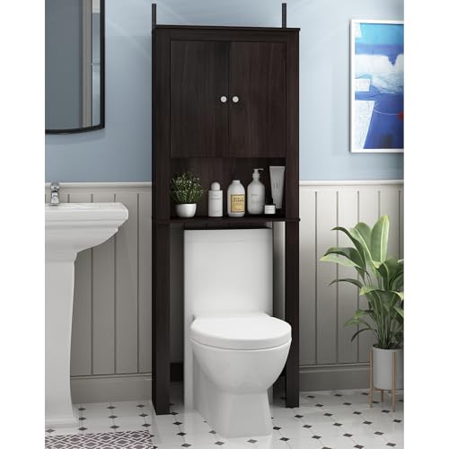 Furinno Indo Black Over The Toilet Storage with Double Doors, Bathroom Storage Cabinet, Bathroom Shelf, Space Saving Over The Toilet Organizer, Black Espresso by Furinno - Used condition - US$51.82