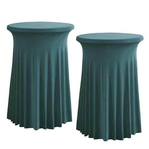 Rakila 2 Pack Round 43 x 24 Inch Spandex Cocktail Tablecloth with Wavy Skirt Teal Fitted Stretch Table Cover for Bar Wedding Party