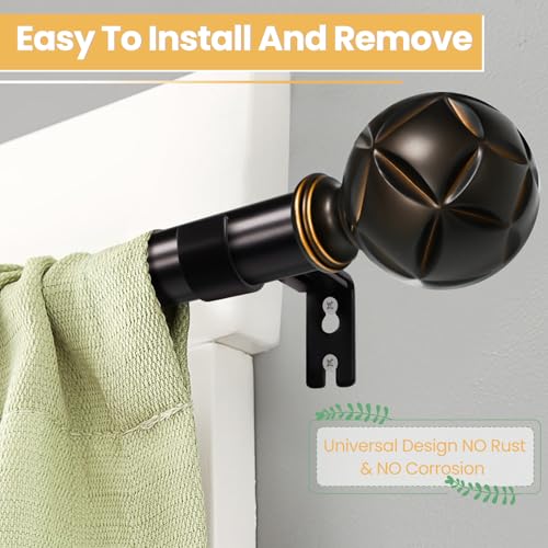 Curtain Rods For Windows 28 to 48 Inches,1 Inch Diameter Heavy-Duty Adjustable Decorative Curtain Rods With Four-Leaf Clover Carving Finials For Bedrooms & Living Rooms.Brown.Size:18-64" by EQURROY - Image 2