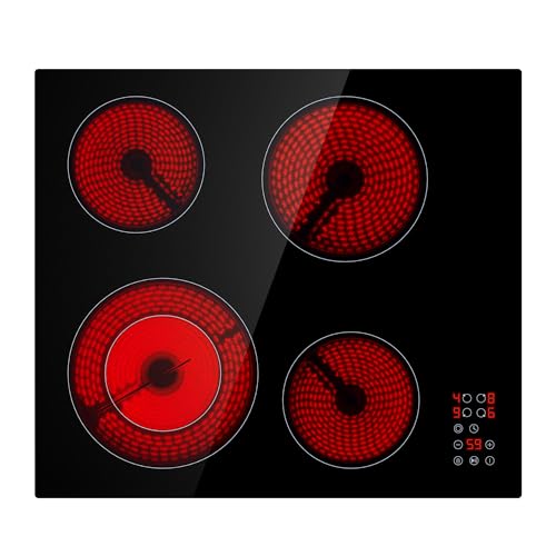 Empava 24 Inch Electric Cooktop, 4 Burners with Dual-Ring Zone, Timer, Child Lock, Stop & Go, Built-in Ceramic Glass, 208~240V Hardwired by Empava - Used condition - US$110.32