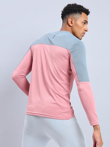 Image of TECHNOSPORT Men Colorblock Slim Fit Round Neck T-Shirt with TECHNOCOOL+ (Light Blue) Gym Tee Dry Fit T Shirt for Men Sports Top for Him
