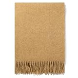 Superfine Alpaca Wool Throw Blanket - Lightweight Alpaca Merino Wool Throw Blankets for Using Indoors or Outdoors | Soft Peruvian Alpaca Blanket Wool Blanket Solid Color 72' x 60' (Golden Yellow)