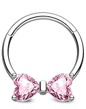 OUFER Septum Rings 16G 8/10MM, Pink Clear CZ Heart Shaped Bow Septum Jewelry 316L Surgical Steel Daith Piercing Jewelry -Helix Cartilage Daith Rook Tragus Earrings Hoops