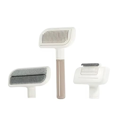 Wasiqa 3-in-1 Multifunctional Pet Grooming Comb – Deshedding, Detangling & Cleaning Brush for Dogs & Cats – Fine-Tooth Stainless Steel, Gentle Slicker & Cleaning Pad – All Coat Types