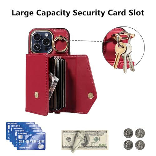 Étui portefeuille pour iPhone 15 Pro avec sangle et porte-cartes - 2