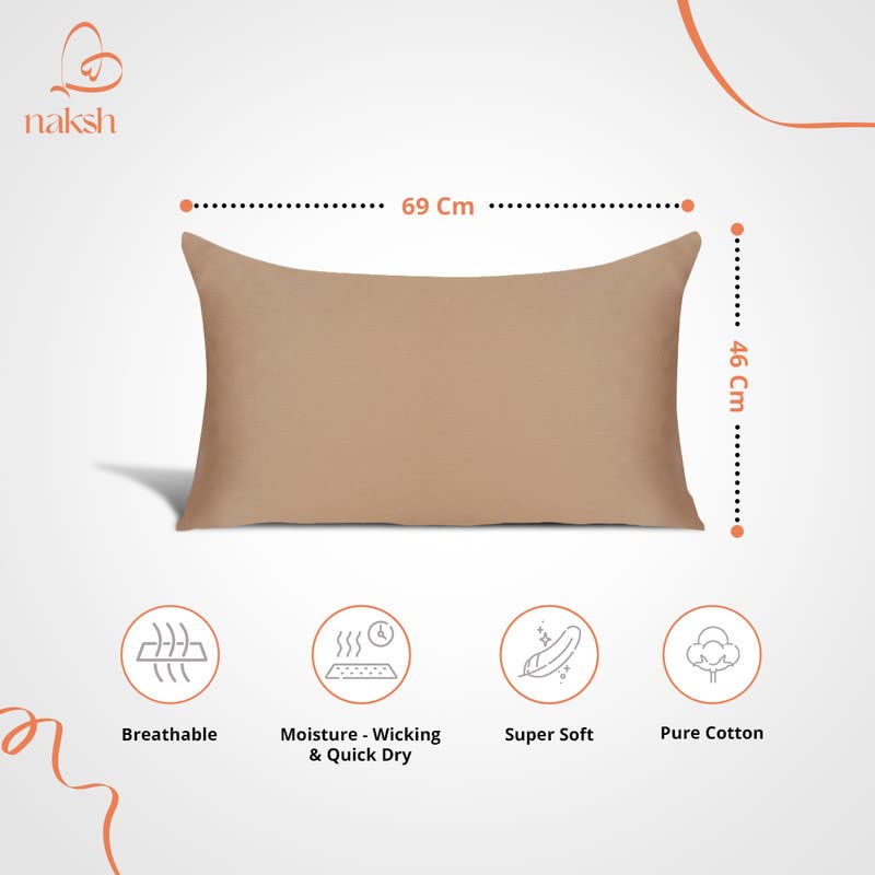 Image of Naksh Cotton 210 TC Plain Pillow Covers Set of 2, Khaki Pillow Cover | Sleep Pillow Covers (18 in x 27 in) |Soft Pillows Covers Cotton for Big Pillows