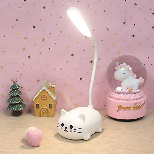 Kids Lamp, Led Desk Lamp For Kids, Cute Cat Lamp Kawaii Desk Accessories, Flexible Gooseneck Eye-Care Cartoons Small Desk Lamp Girls Gifts (White) #TOP5