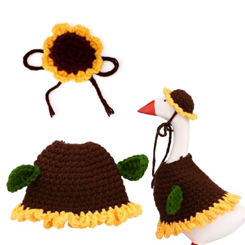 Sinbana Sunflower Desk Goose Outfits for 7 inch/17.78cm, Cute Handmade Crochet Desktop Porch Goose Statue Clothes Costume with Hat & Clothe for Home & Office Decor Decoration Accessories