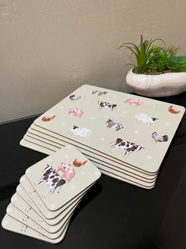 Image of Daisy Farm Placemats and Coasters Set Set of 6 Table Placemats & 6 Drink Coasters Non Slip Washable Heat Resistant Country Floral Table Decor