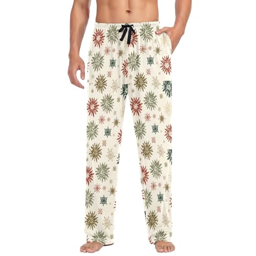 Christmas Snowflakes Men's Pajamas Pants Cotton Sleep Bottoms Pants Lounge Sleepwear - S