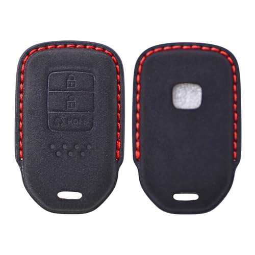 Image of KMH Alcantara Car Key Cover Compatible with Honda City, Civic, Jazz, Amaze, CR-V, WR-V, BR-V Models 3 Buttons Shell Case Holder Full Key Protector Smart Keycover (D2) Black - Pack of 1