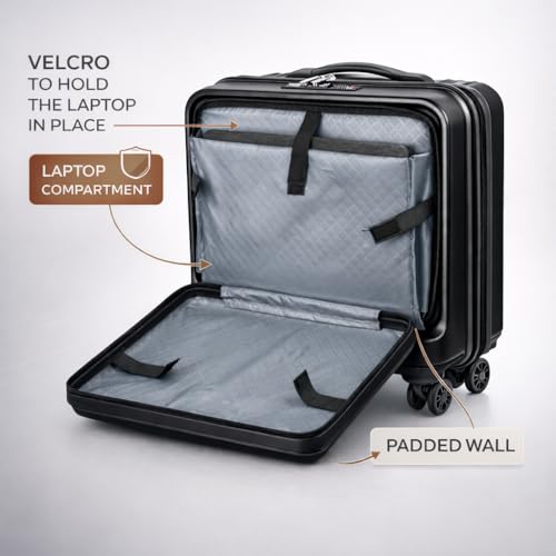 Image of Lite Go Cabin Overnighter Trolley Bag Small Size Polycarbonate 18inch 45cms with 16inch Laptop Compartment Suitcase for Flight Travel Suitable for Men, Women,Boys and Girls (Black Fogra)
