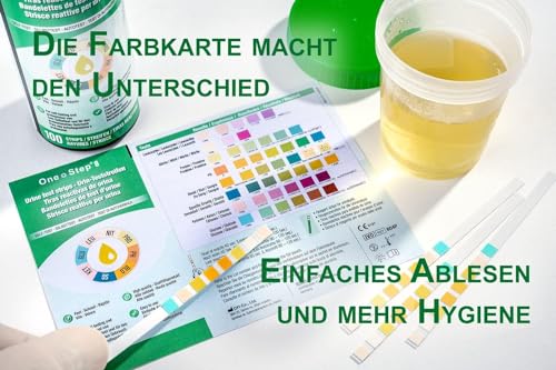100 x One+Step Urin Teststreifen für 8 Parameter I Mit Farbkarte für genaues hygienisches Ablesen I Glukose, Keton, spez. Dichte, Blut, pH, Protein, Nitrit, Leukozyten